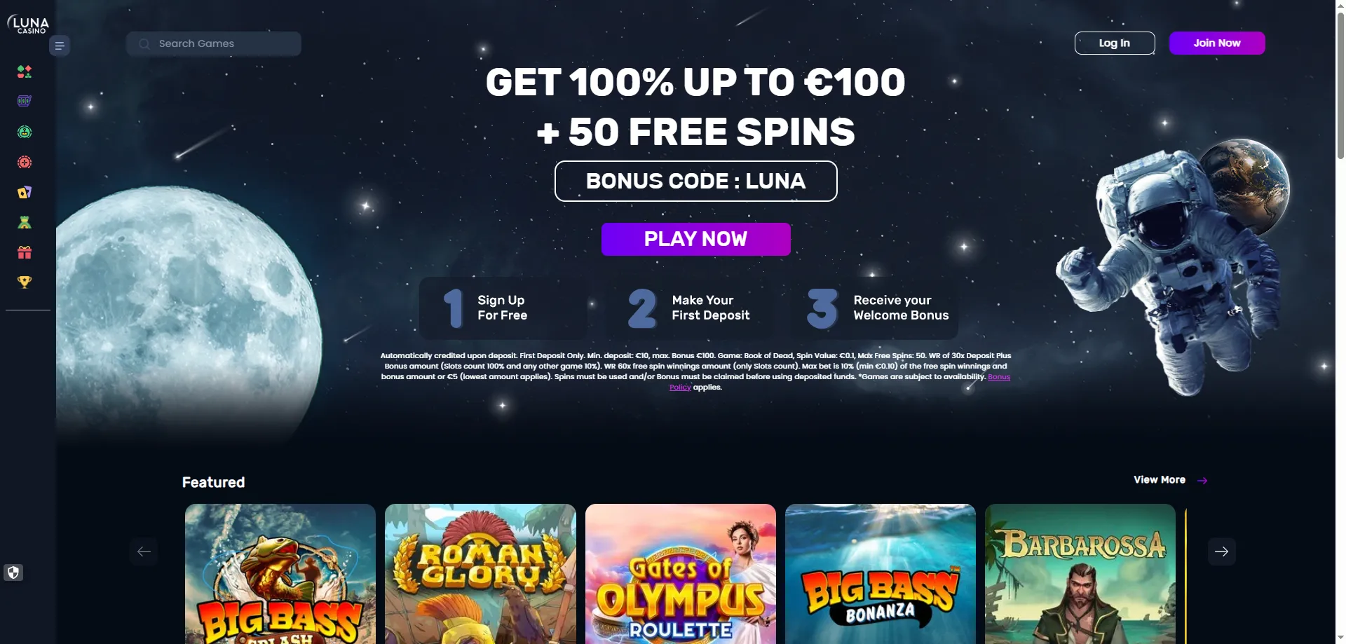Catálogo de juegos de Luna Casino con más de 3.700 títulos disponibles