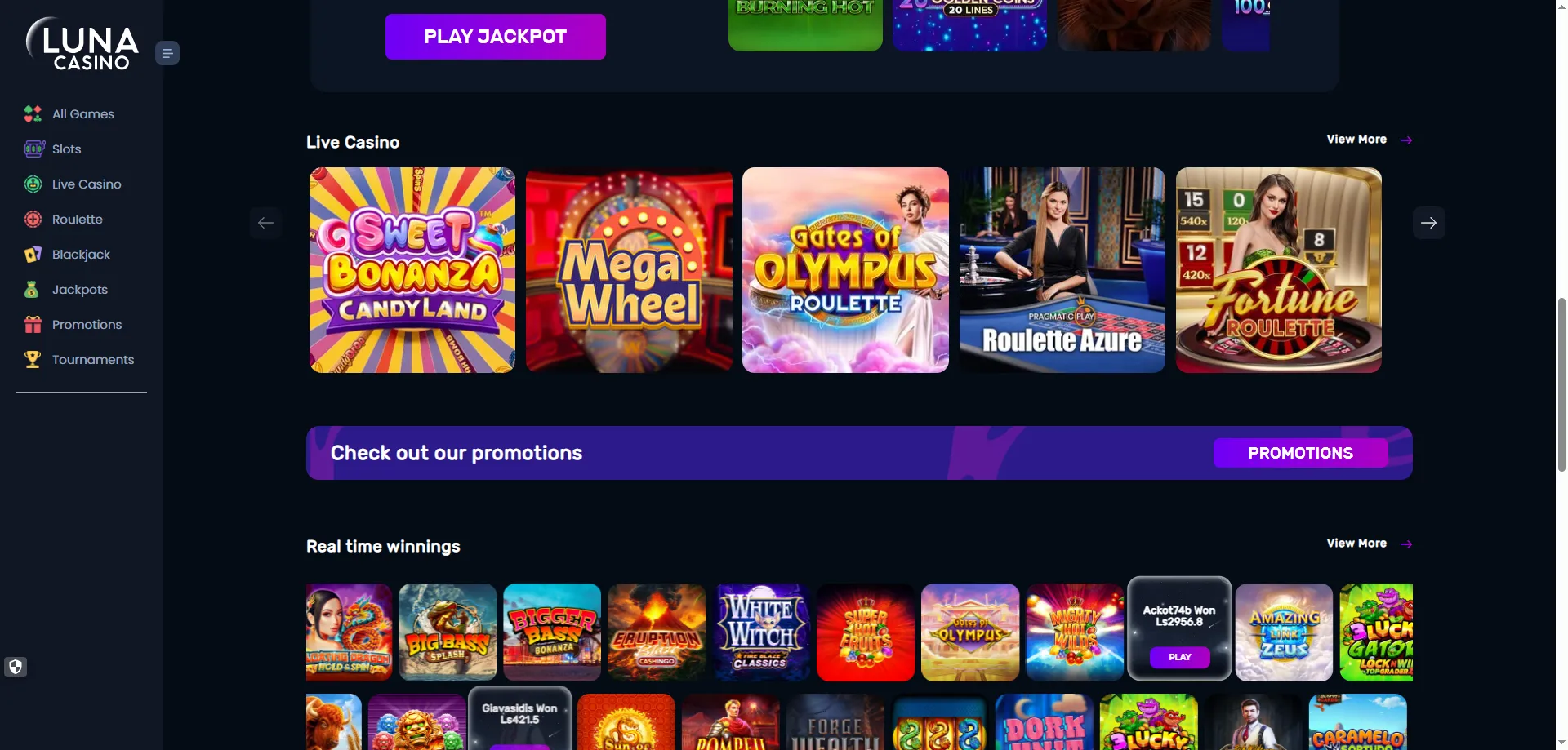 Luna Casino en vivo con crupieres reales y ruleta Lightning en directo