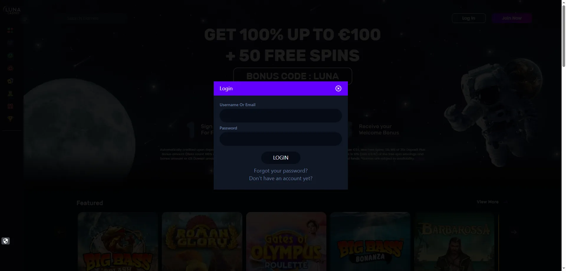 Acceso a la cuenta y gestión de retiros en Luna Casino