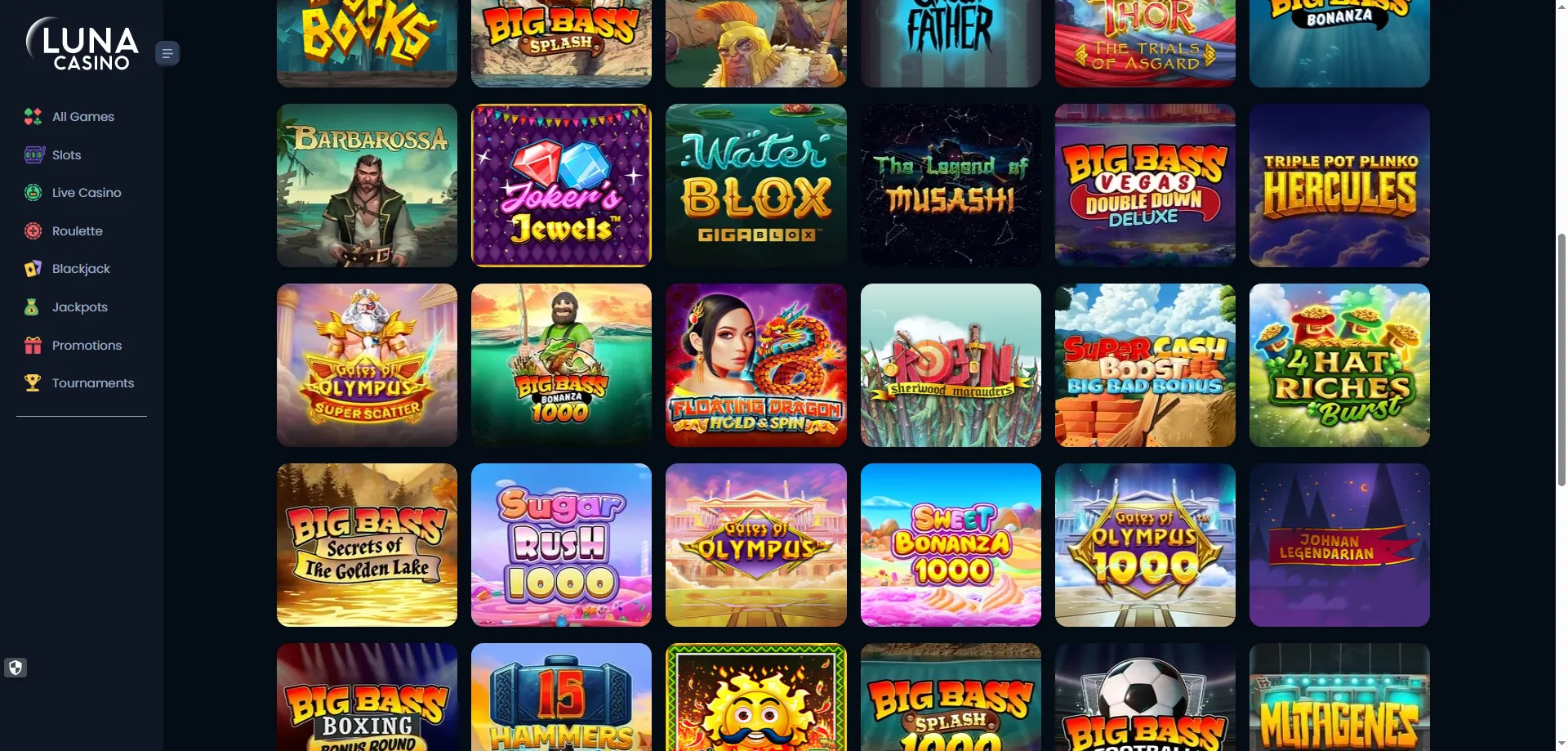 Catálogo de tragaperras en Luna Casino — más de 3.700 juegos disponibles