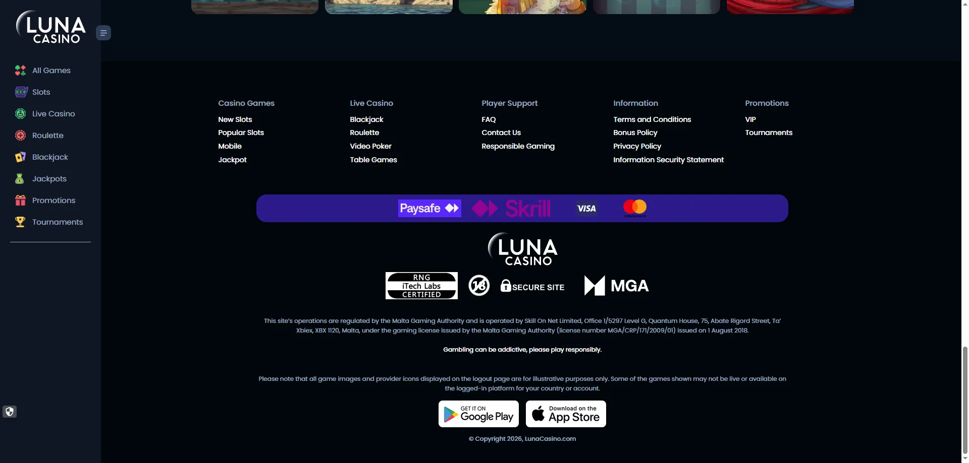 Métodos de pago y retiro disponibles en Luna Casino España
